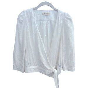 Madewell White Flowy Front Tie Top SZ S